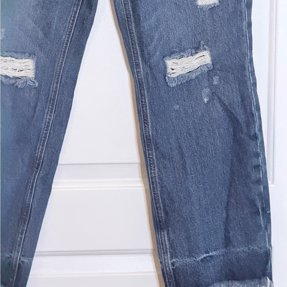Express Distressed  Raw Hem sz12 straight ankle High Rise Blue Jeans - Picture 4 of 11